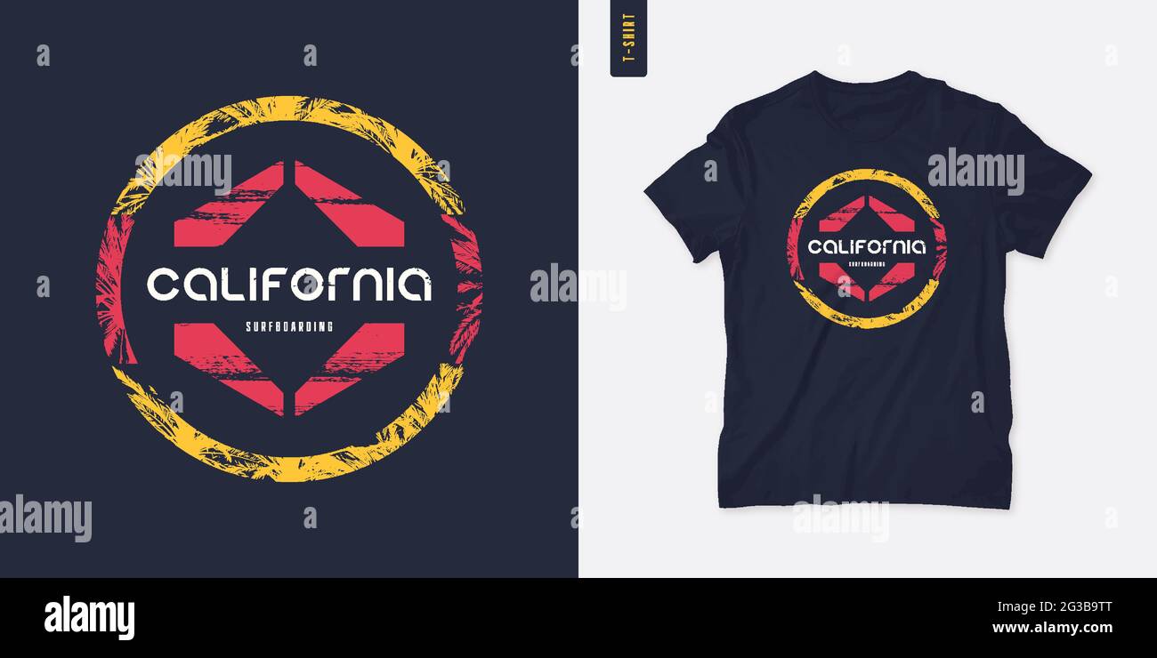 California Grafik-T-Shirt-Design, geometrischer Druck, Vektor-Illustration Stock Vektor