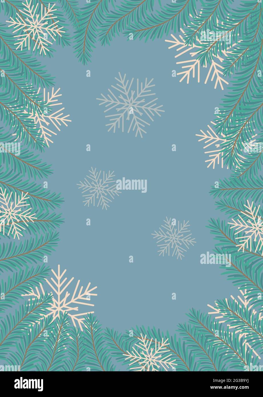 Fabelhafter Winter. Illustration von Weihnachtspflanzen Rahmen. Zeichnung für eine Postkarte, Poster, Hintergrund. Stock Vektor