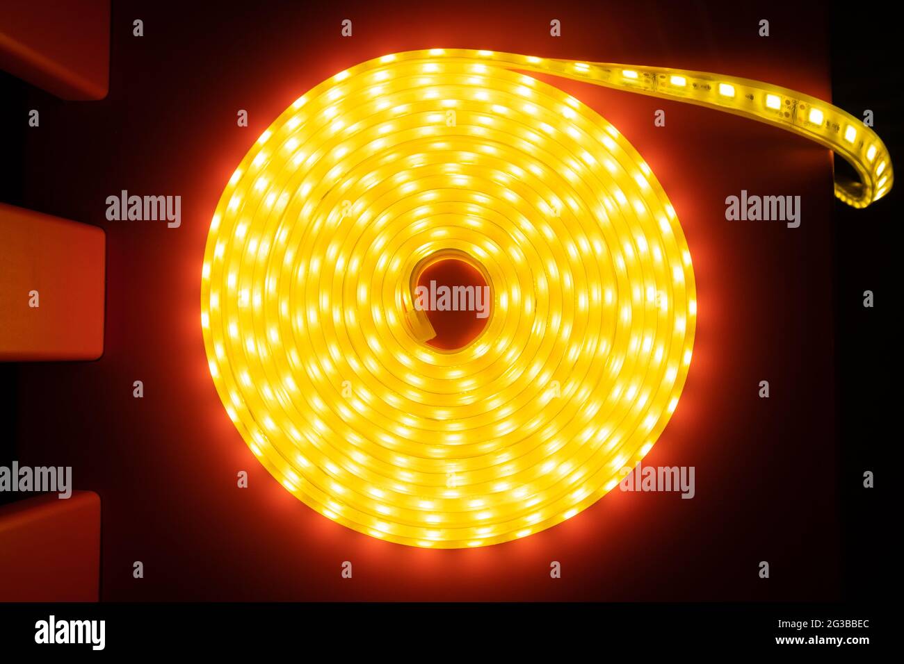 Eine Rolle LED-Dekorband, Spule Diode Streifen Draufsicht. Stockfoto