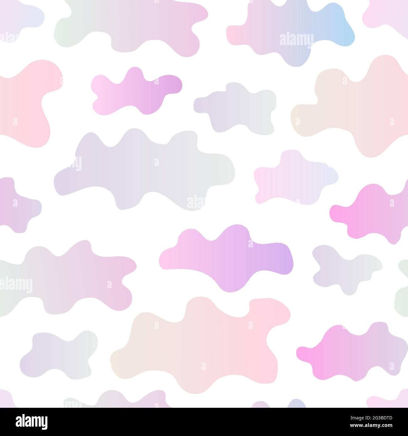 Nahtloses Muster abstrakter Wolken. Verlaufende Wolken auf weißem Hintergrund isoliert. Pastellfarbene, von Hand gezeichnete Cumulus-Wolken. Summer Bright Light Cartoon Stock Vektor