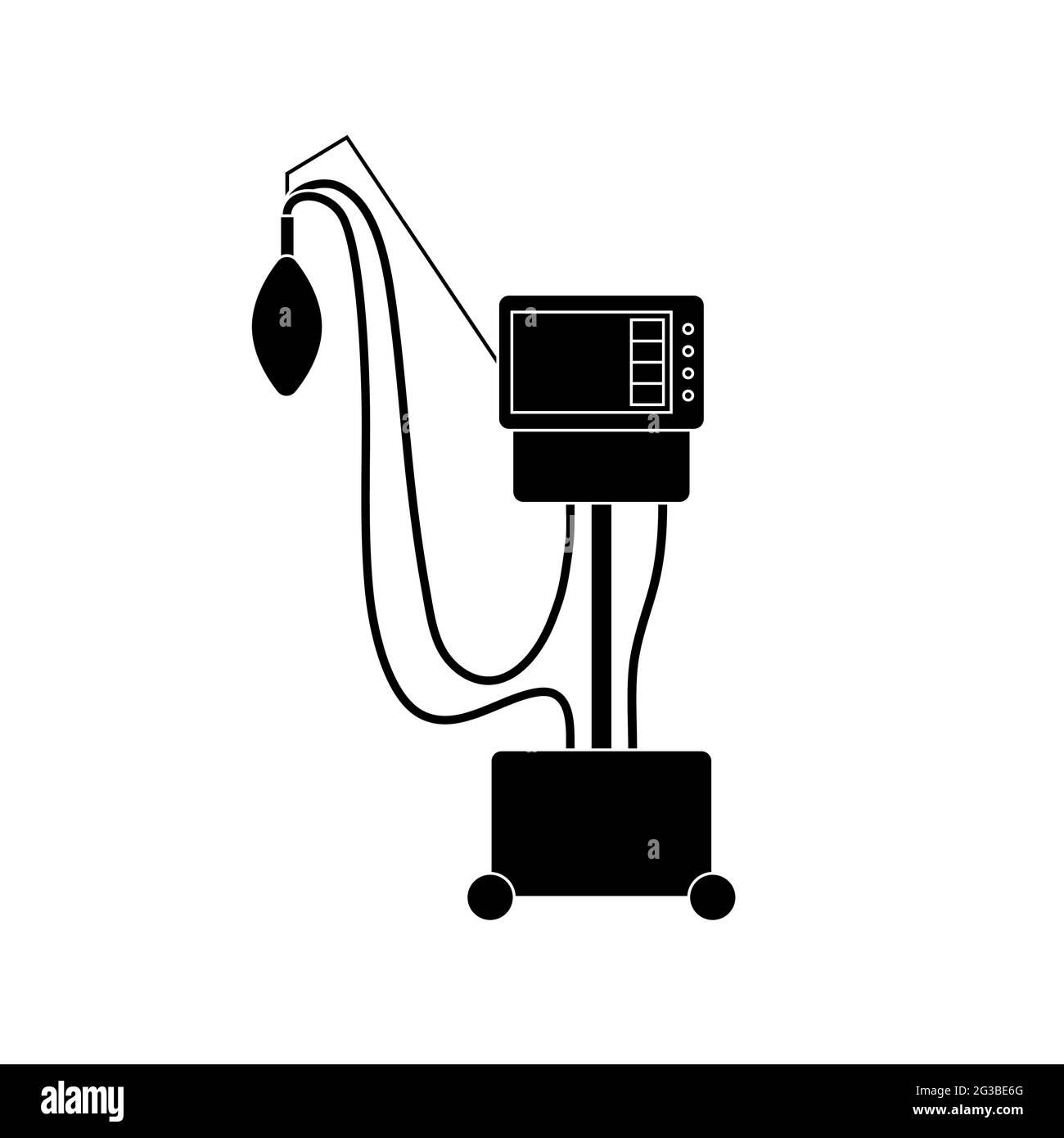 Symbol für die Vektorglyphenlinie des medizinischen Beatmungsgeräts. Umriss mechanische Beatmung Lunge Maschine isoliert auf weißem Hintergrund. Geräte für Patienten mit TRO Stock Vektor