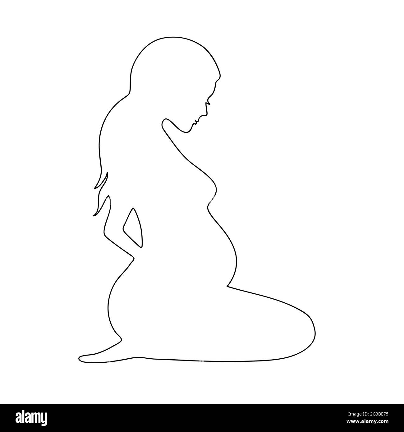 Vektor-Silhouette einer Schwangeren. Schöne schlanke Mädchen erwartet ein Baby. Skizzieren Sie die Figur einer sitzenden Schwangeren, die auf einem weißen Backgrou isoliert ist Stock Vektor