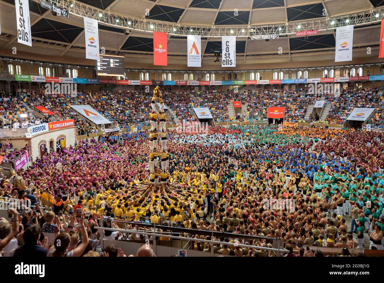 Castells (menschliche Türme) Wettbewerb in Tarragona im Jahr 2018 (Katalonien, Spanien) ESP: Concurso de Castells de Tarragona 2018 (Cataluña, España) Stockfoto