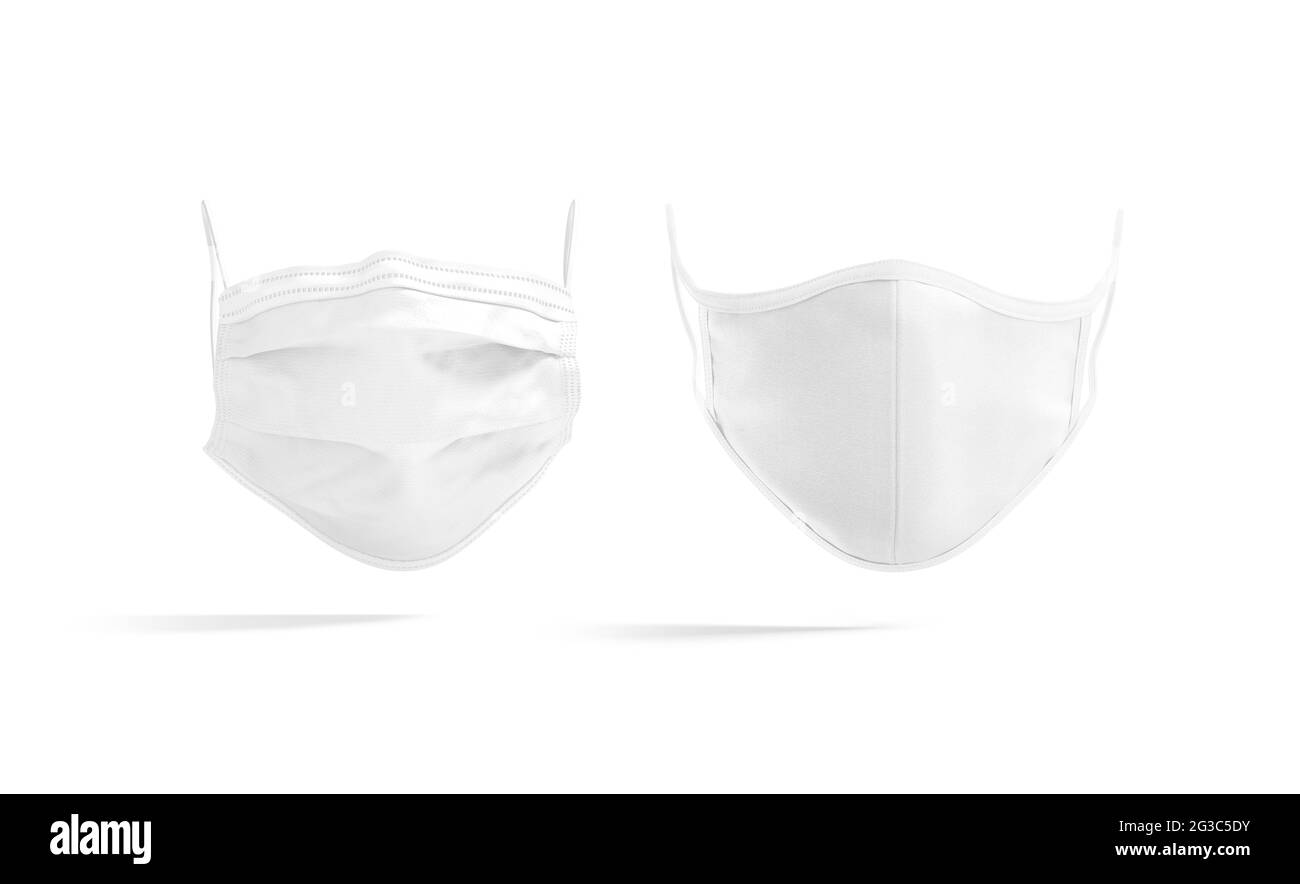 Blank weiße medizinische und Stoffmaske Mockup, Vorderansicht Stockfoto
