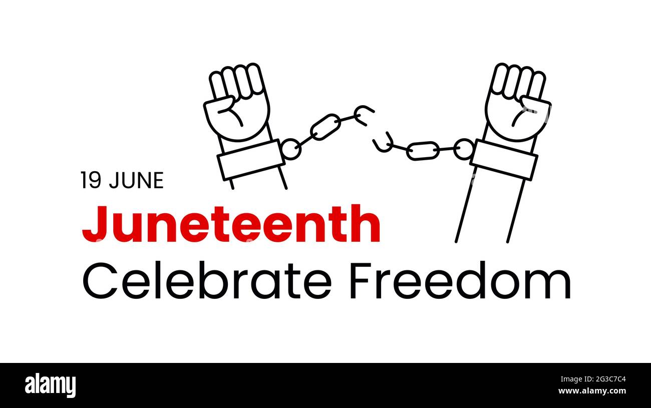 Juneteenth Feiert Den Tag Der Freiheit. Zwei Hände mit geballten Fäusten brechen Ketten. 19 Juni Vektorgrafik isoliert Stock Vektor