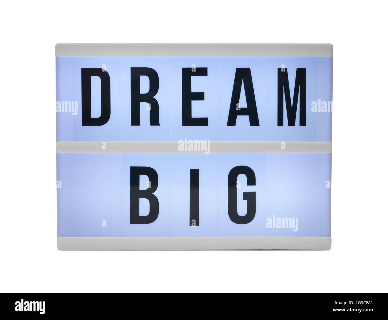 Dream Big Sign auf Weiß ausgeschnitten. Stockfoto
