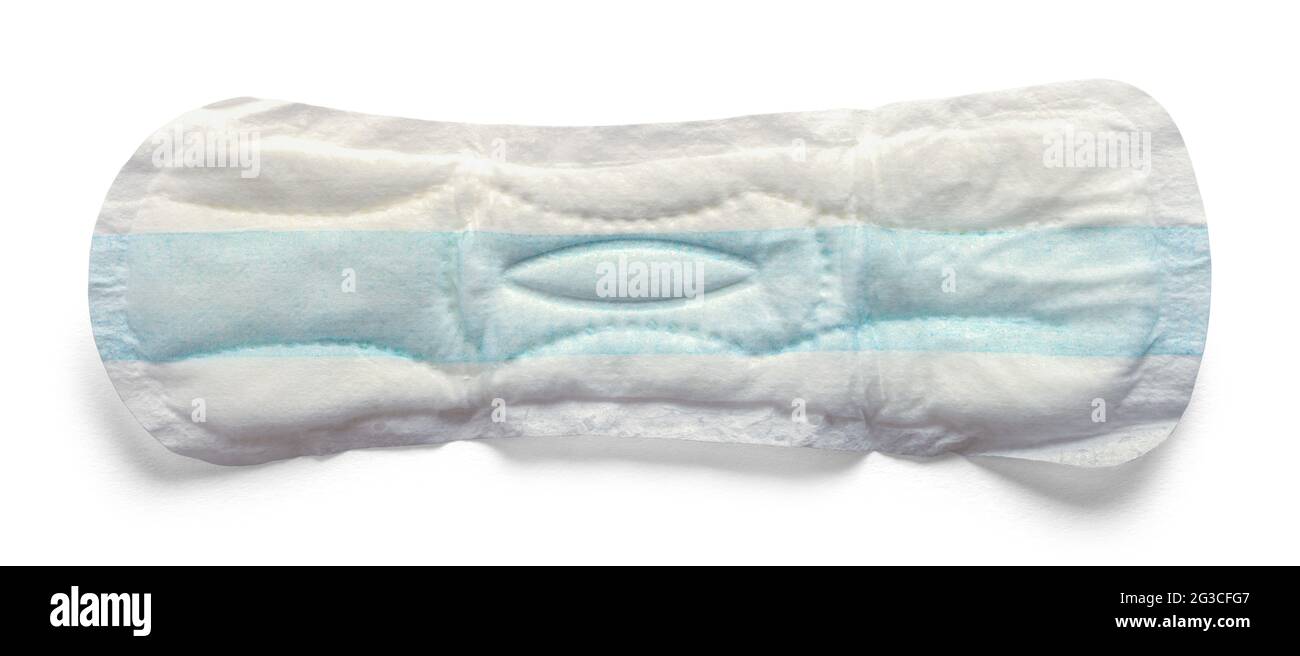 Weibliche Menstruationsauflage auf Weiß ausgeschnitten. Stockfoto