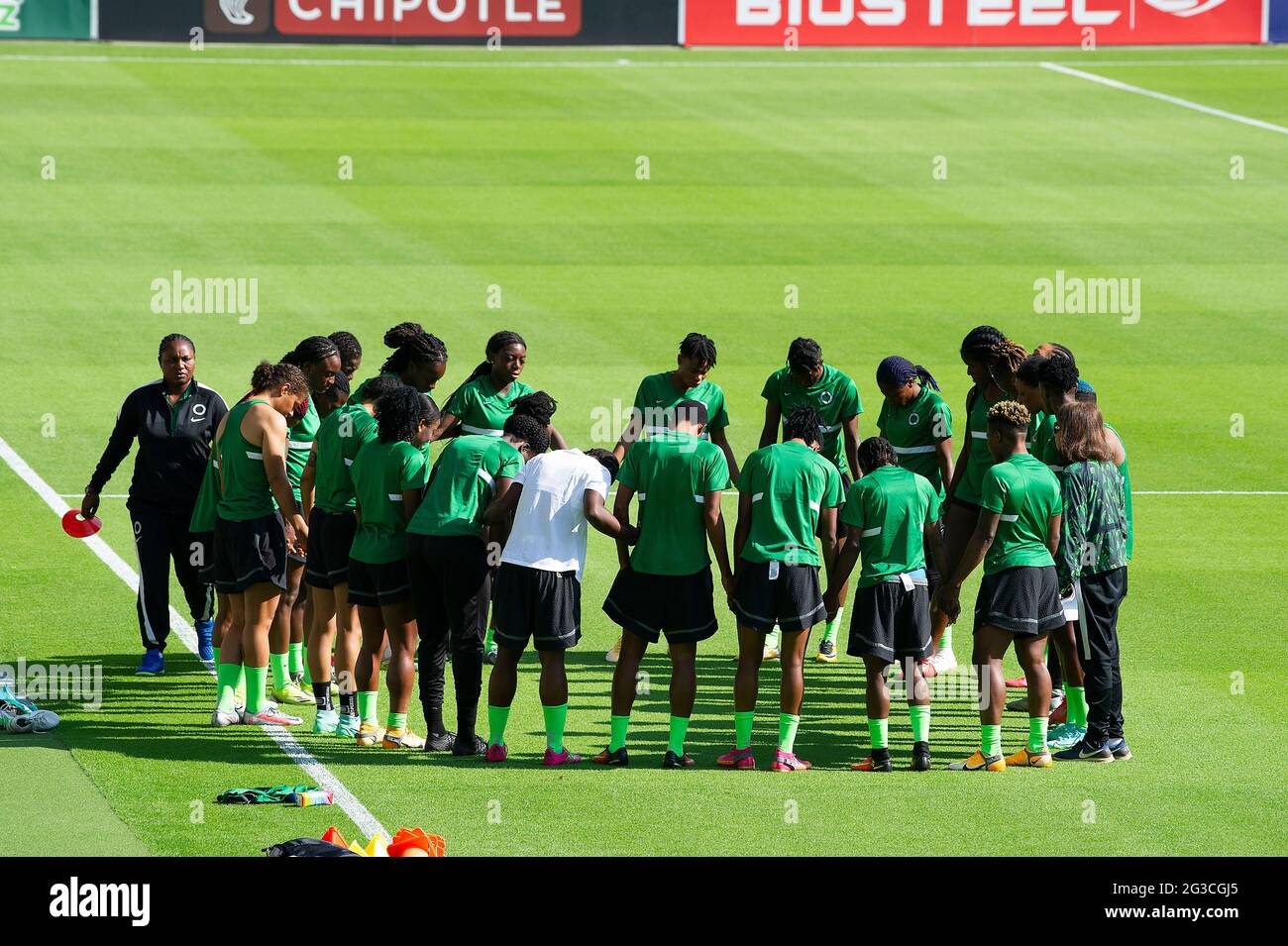 15. Juni 2021: Mannschaftstraining der nigeranischen Frauen im neuen Q2-Stadion vor dem Internationalen Freundschaftsspiel gegen die USA. Austin, Texas. Mario Cantu/CSM Stockfoto