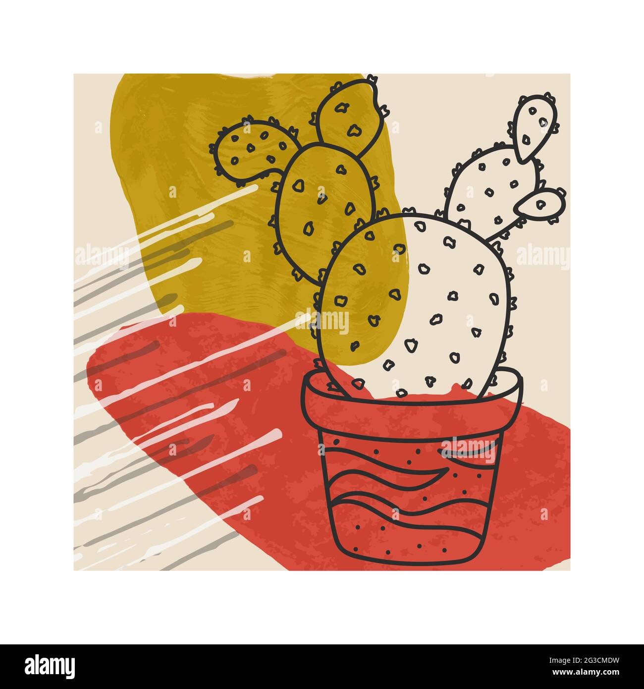 Linie Kunst Botanik Vorlage Poster mit Farbflecken Stock Vektor