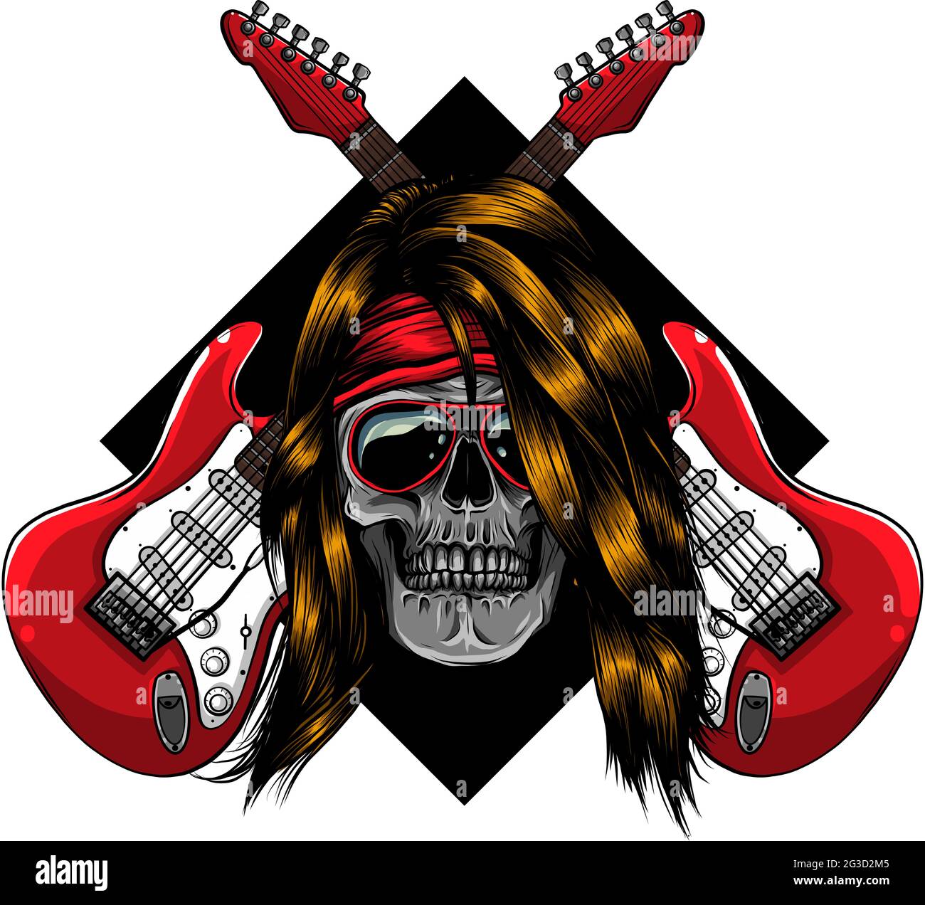 Totenkopf mit kreuzenden Gitarren Vektor Illustration Design Stock Vektor