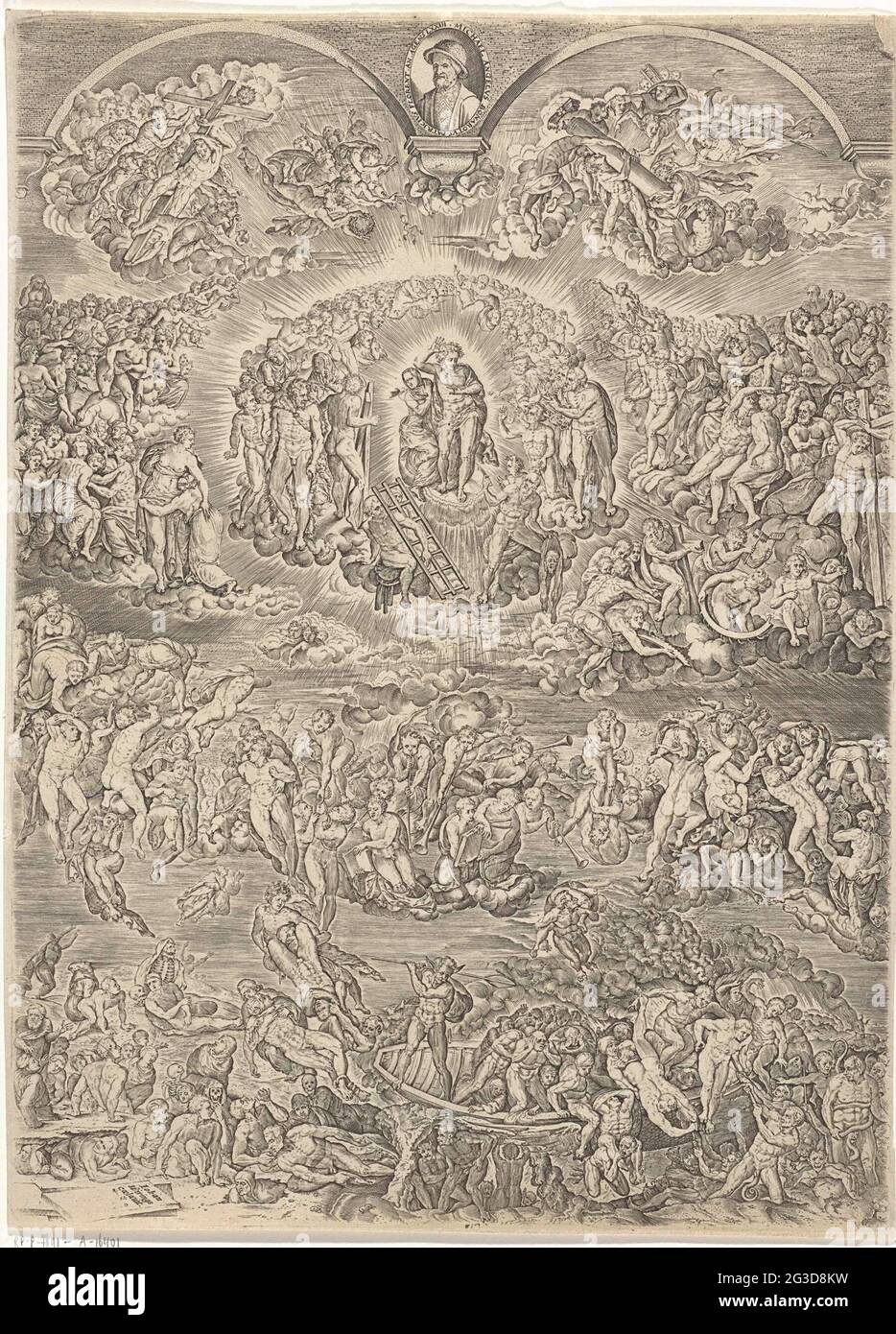 Letztes Urteil Christus Wirkt Als Richter Er Steht Neben Maria Auf Einer Wolke Mit Seinem Erhobenen Arm Macht Er Eine Bedrohliche Geste Es Ist Von Gruppen Mit Cherubim Heiligen Und Aposteln Umgeben