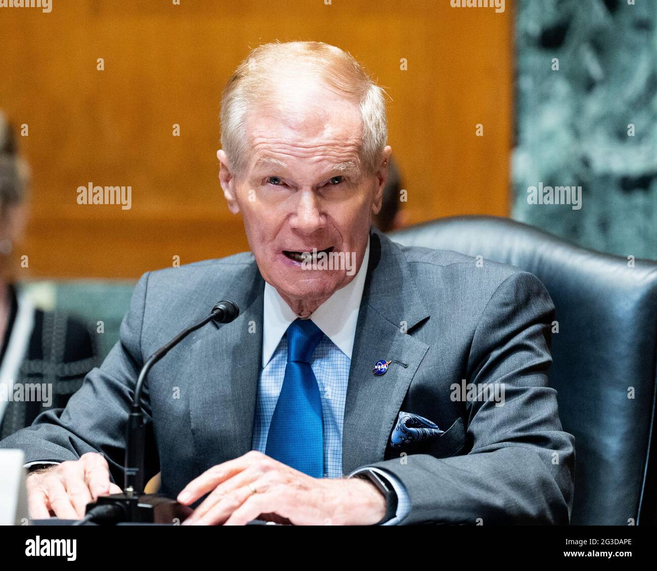 Washington, Usa. Juni 2021. Bill Nelson, Administrator der National Aeronautics and Space Administration (NASA), spricht bei einer Anhörung des Senate Appropriations Committee. Kredit: SOPA Images Limited/Alamy Live Nachrichten Stockfoto