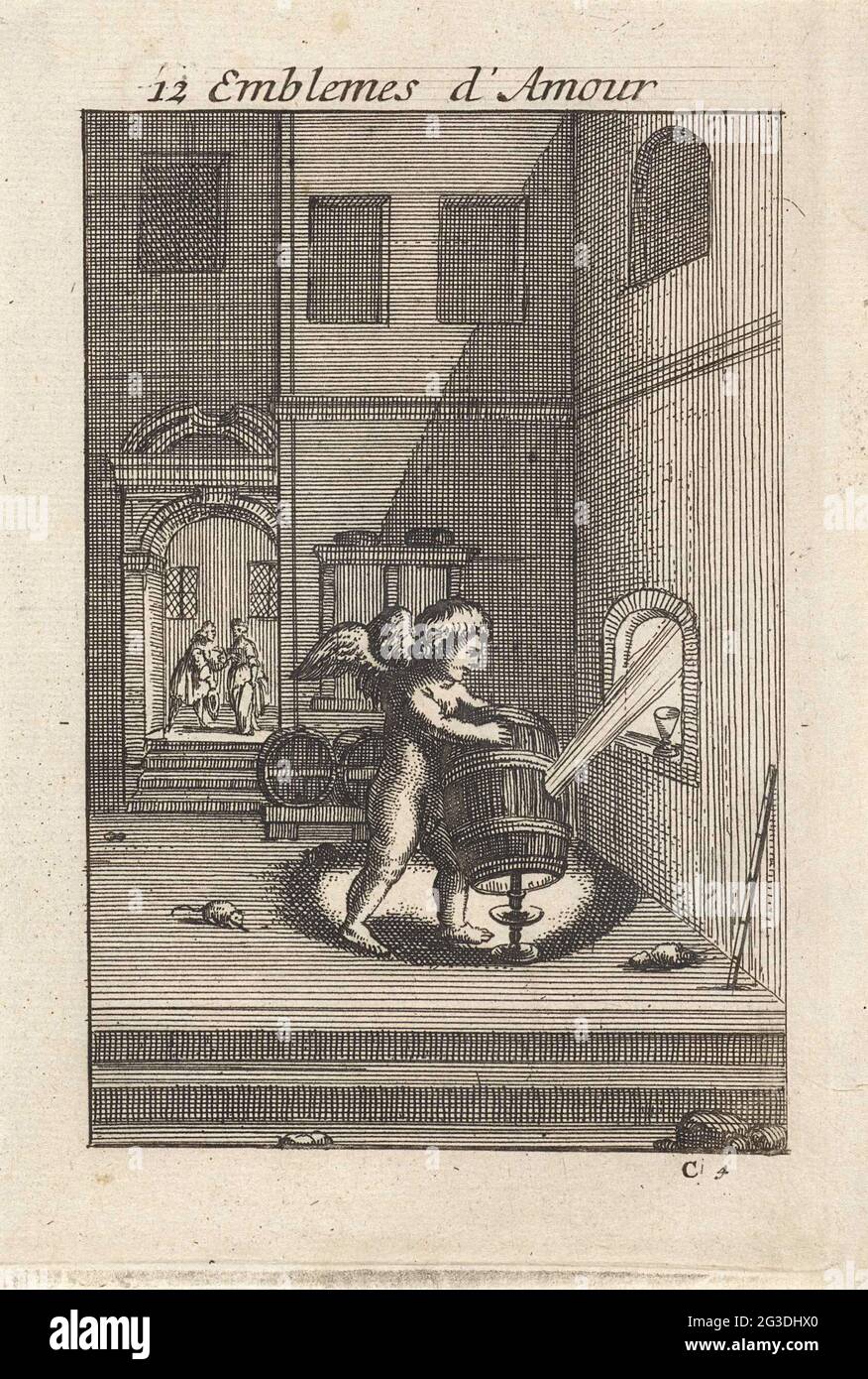 Amor lässt Licht von einer Tonne; Emblemes d'Amour. Amor hat eine Tonne