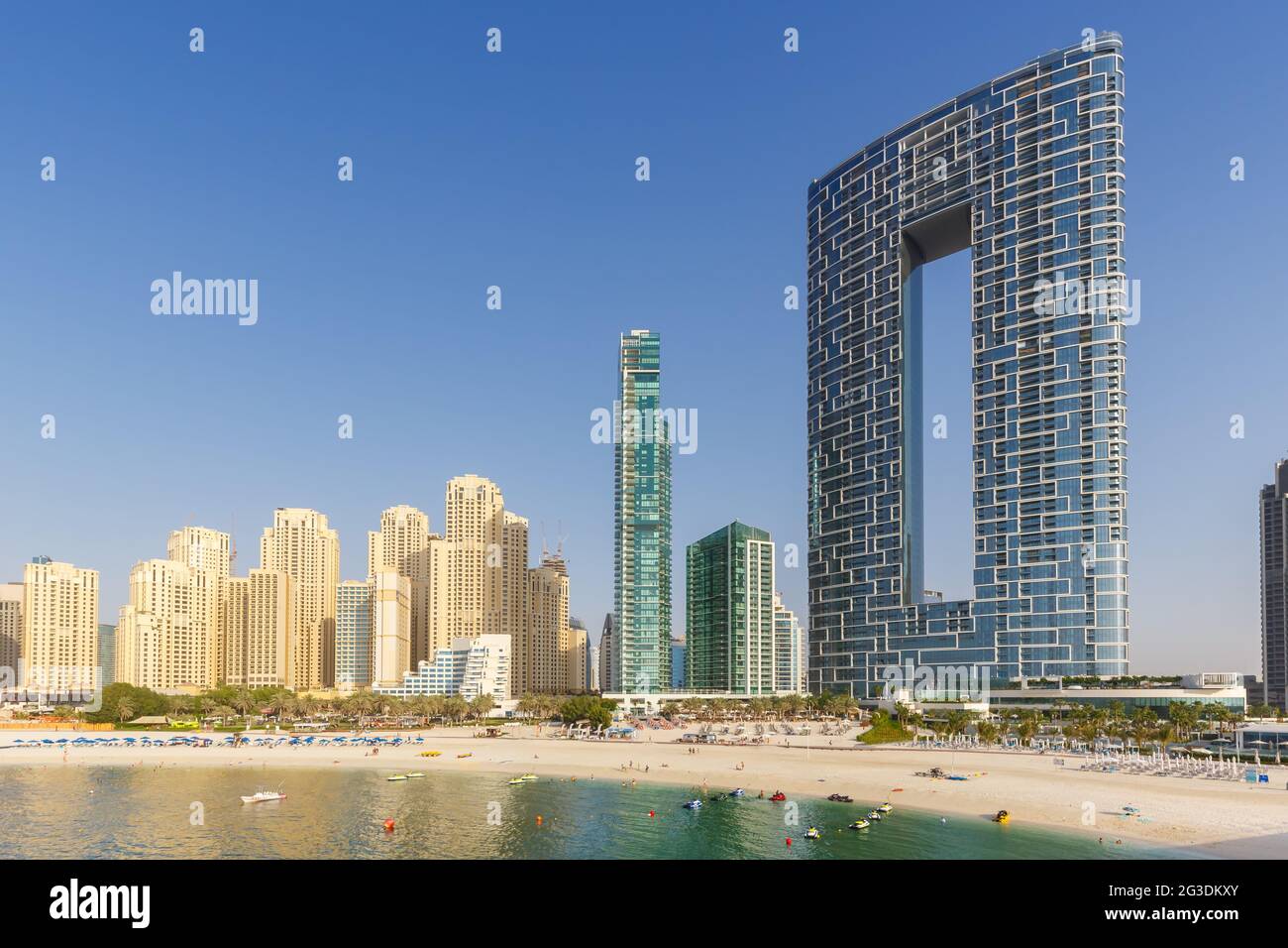 Dubai Jumeirah Beach JBR Marina Skyline Architektur Gebäude Reisen Urlaub in Vereinigte Arabische Emirate Stadt Stockfoto