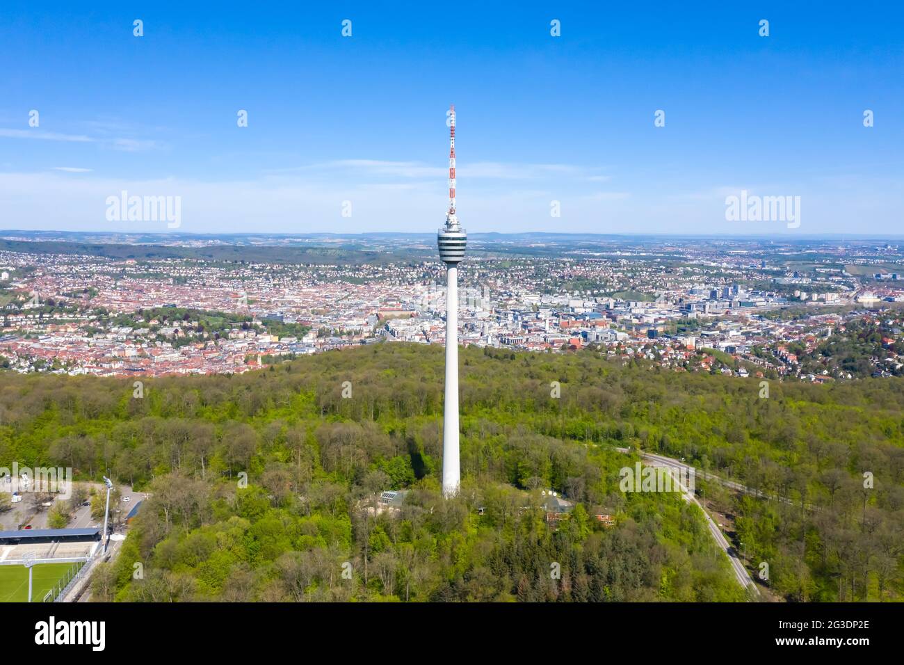 Stuttgart tv Turm Skyline Luftbild Ansicht Stadtarchitektur Reise von oben Stockfoto