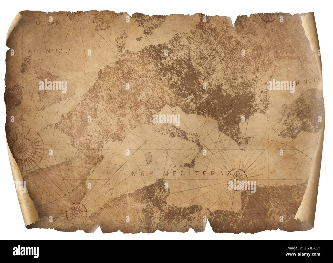 Vintage Papier strukturiert Europa Karte retro isoliert Stockfoto