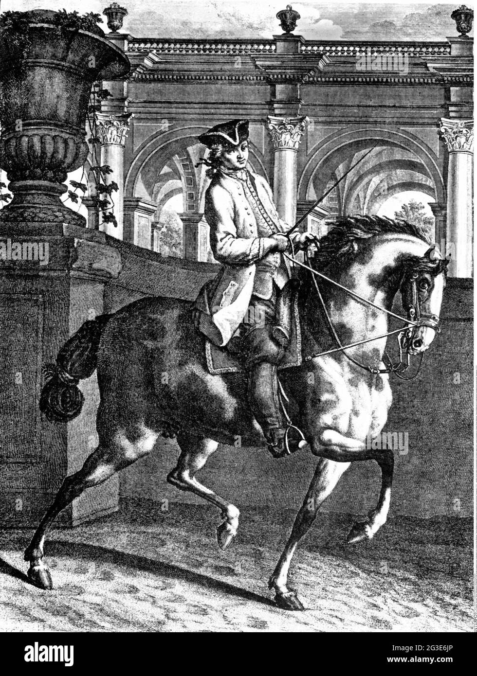 Sport, Reiten, Reiten, Trab rechts im großen Kreis, Kupferstich von Johann Elias Ridinger, ARTIST's COPYRIGHT MUSS NICHT FREIGEGEBEN WERDEN Stockfoto