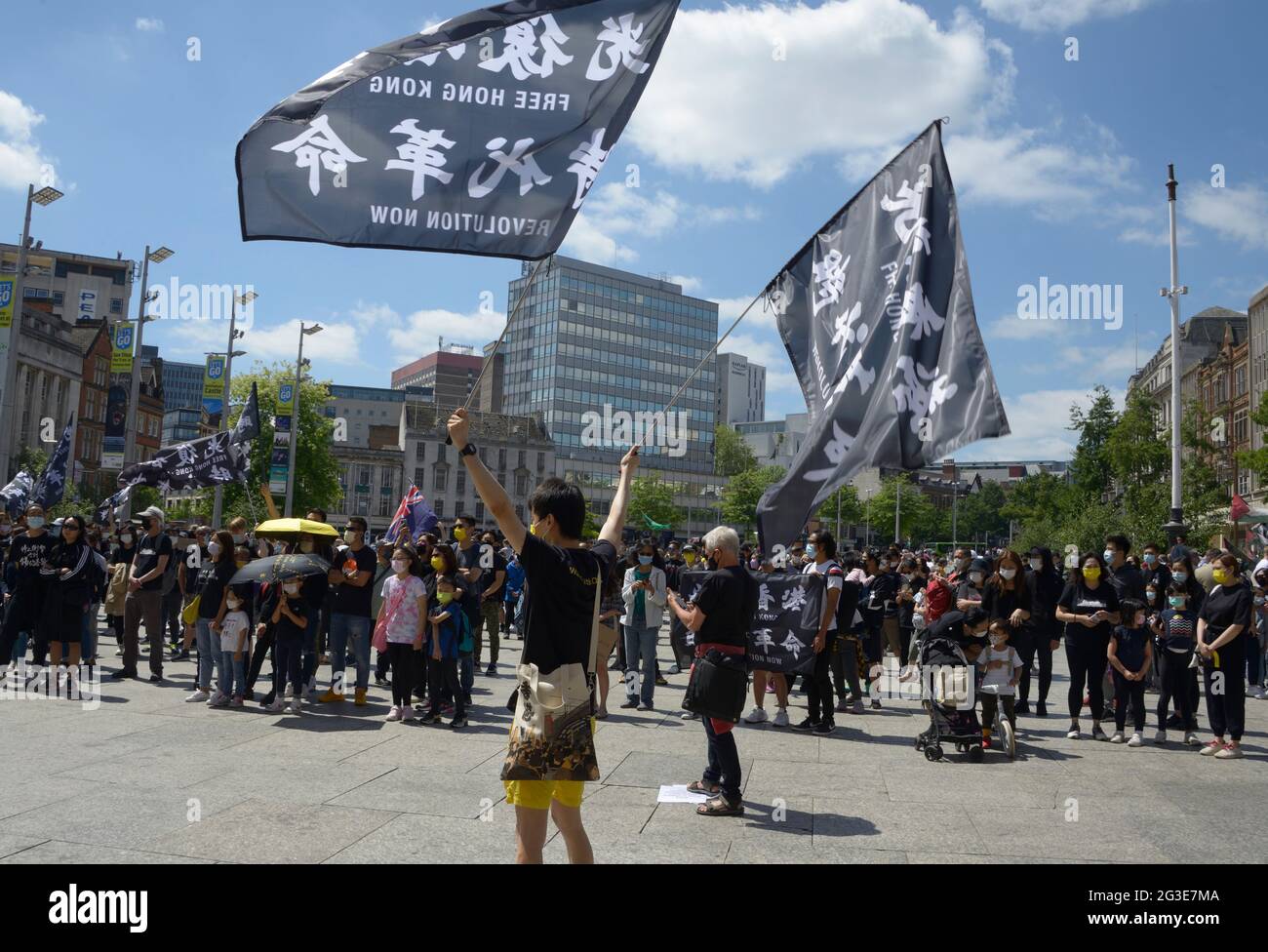 Freier protest hongkongs in Nottingham. Stockfoto