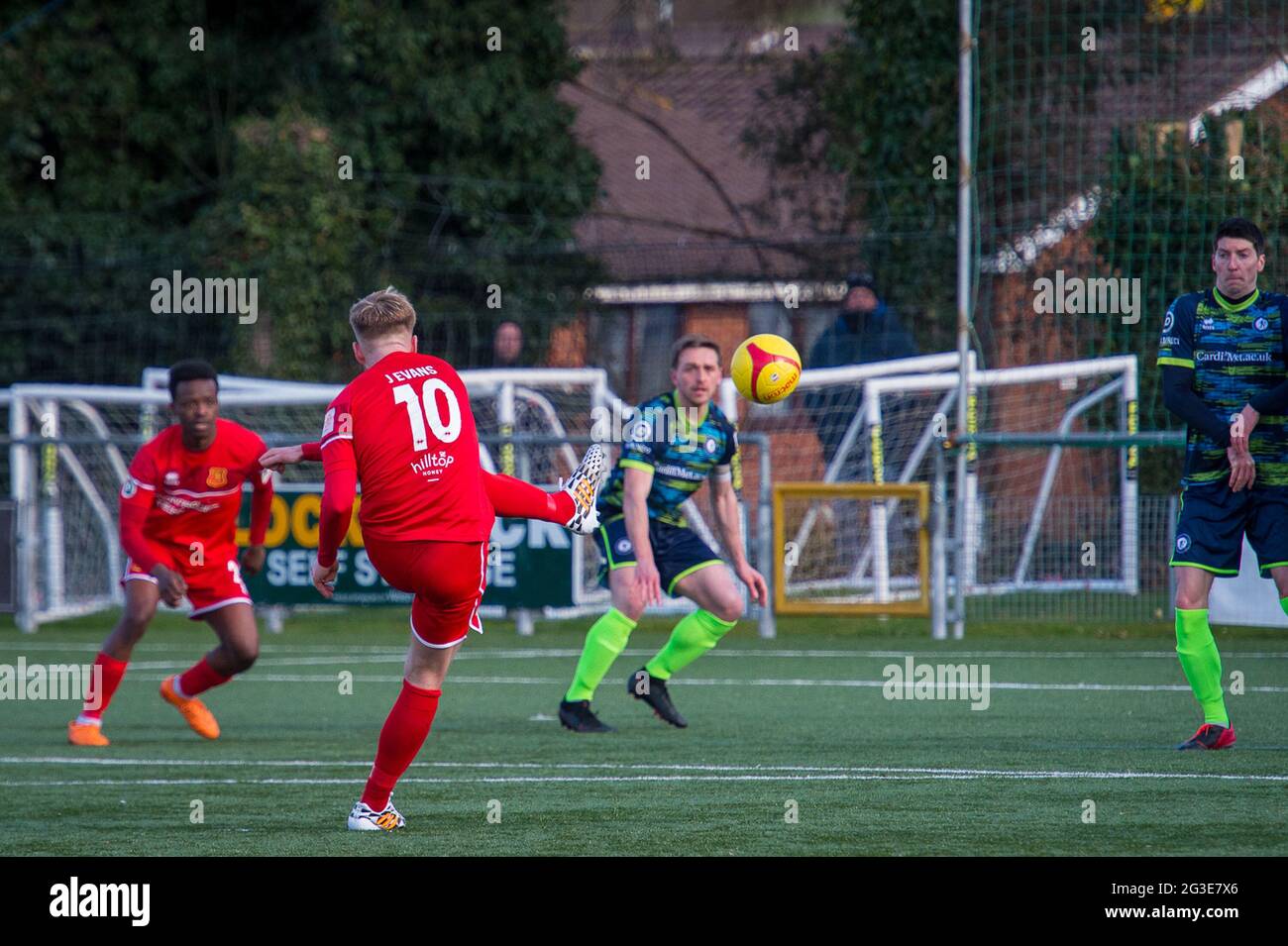 Newtown, Wales 13. März 2021. JD Cymru Premier Match zwischen Newtown AFC und Cardiff Metropolitan University. Stockfoto