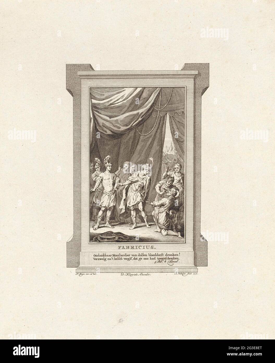 Der Mensch bekommt den Giftbecher; Fabricius .. Ein älterer Mann wird gezwungen, aus einem Giftbecher in einem Beinzelt zu trinken. Stockfoto