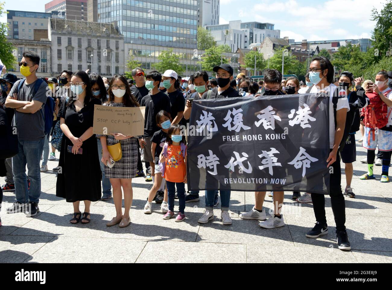 Freier protest hongkongs in Nottingham. Stockfoto