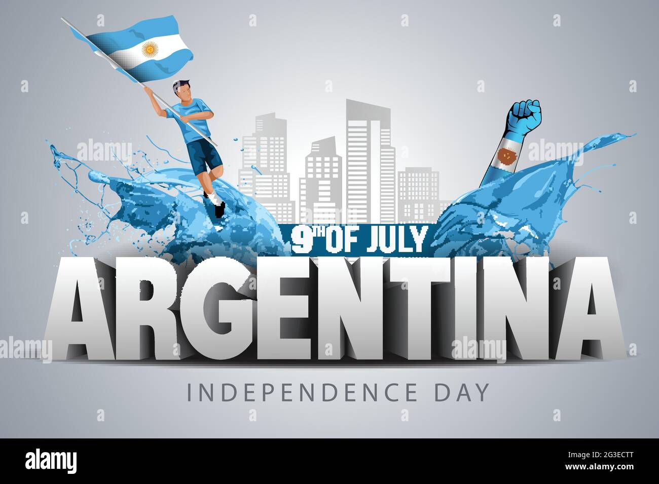 Happy Independence Day Argentinien. vektor-Illustration von argentinischen Mann mit Flagge und 3d-Brief. Poster, Banner, Vorlage Design Stock Vektor