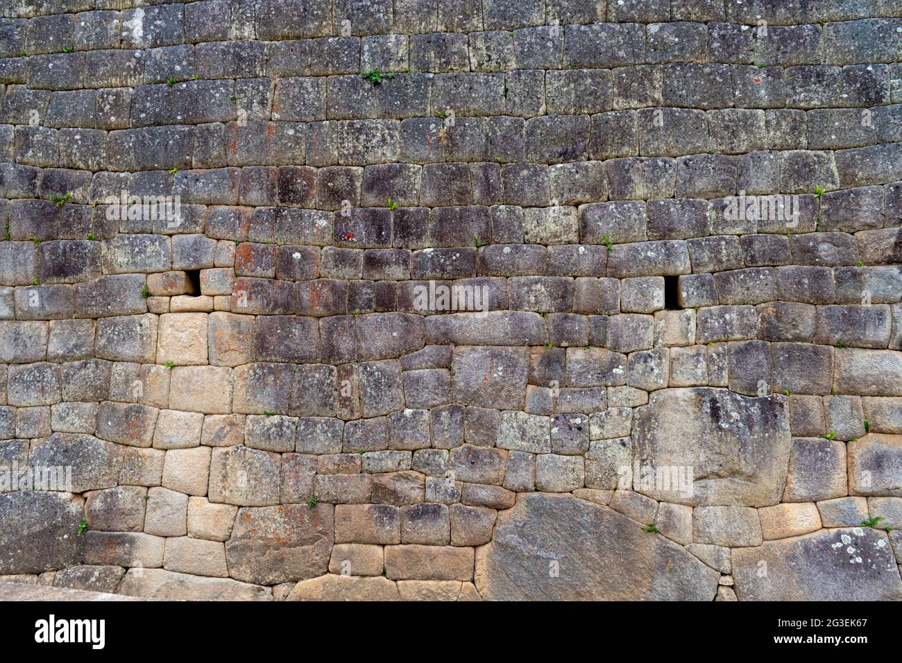 Detailansicht einer Mauer am Machu Picchu archäologischen Komplex, Sacred Valley, Peru Stockfoto