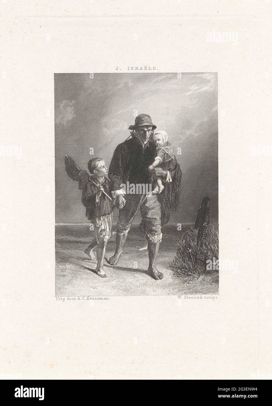 Der Korridor entlang des Friedhofs. Ein Fischer geht mit seinen beiden Kindern am Grab seiner verstorbenen Frau entlang. Stockfoto