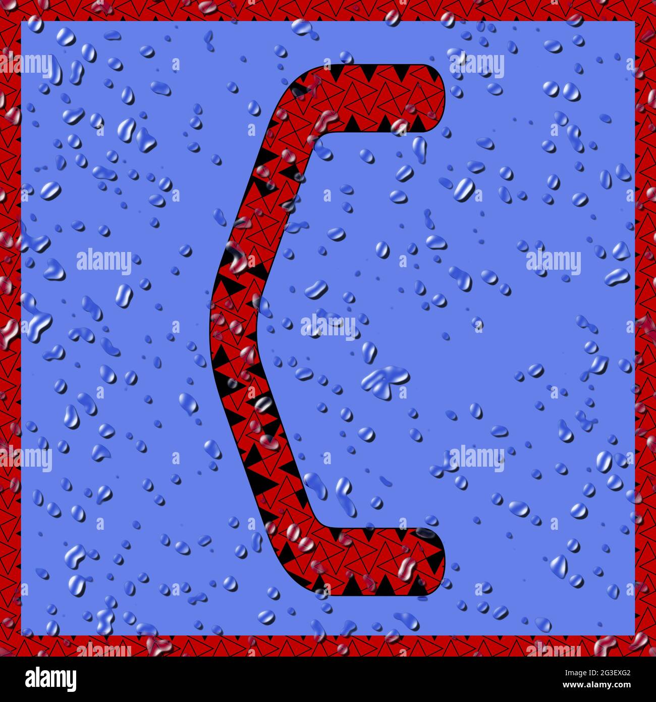 Grafik mit dem OCR-Großbuchstaben C als rotes Monogramm mit blauen Wassertropfen Stockfoto