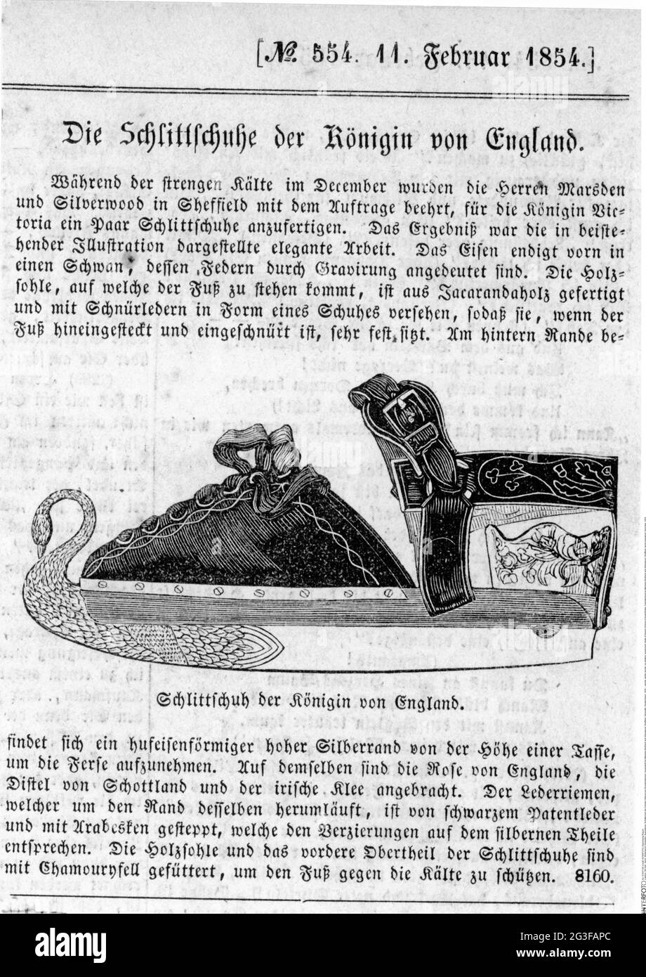 Sport, Wintersport, Eislaufen, Ausrüstung, Schlittschuh von Königin Victoria von Großbritannien, das COPYRIGHT VON ARTIST's DARF NICHT GEKLUNGEN WERDEN Stockfoto