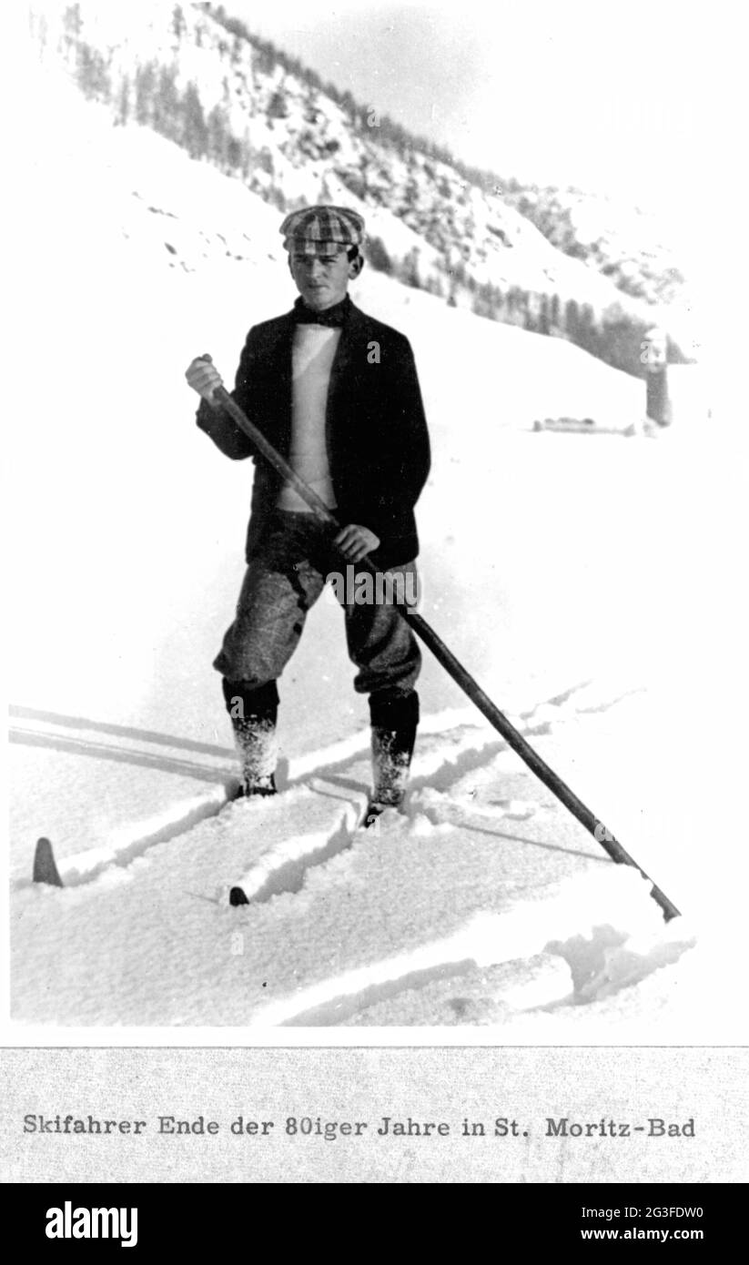 Sport, Wintersport, Skifahrer, Sankt Moritz-Bad, Schweiz, 1880ER, ZUSÄTZLICHE-RIGHTS-CLEARANCE-INFO-NOT-AVAILABLE Stockfoto