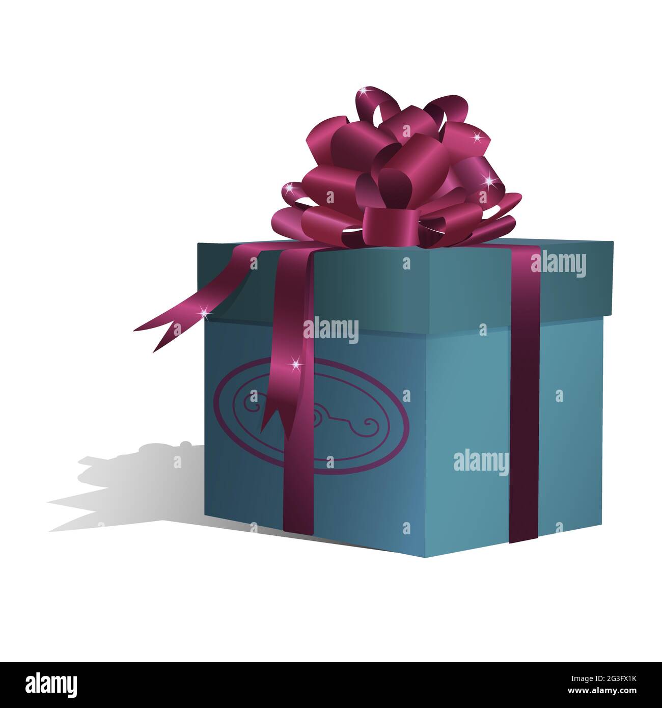 Quadratische Blaue Geschenkbox Mit Lila Roter Schleife Und Dekorativem Muster Auf Einer Seite Isoliert Auf Weissem Hintergrund Mit Schatten Vektorgrafik Stock Vektorgrafik Alamy