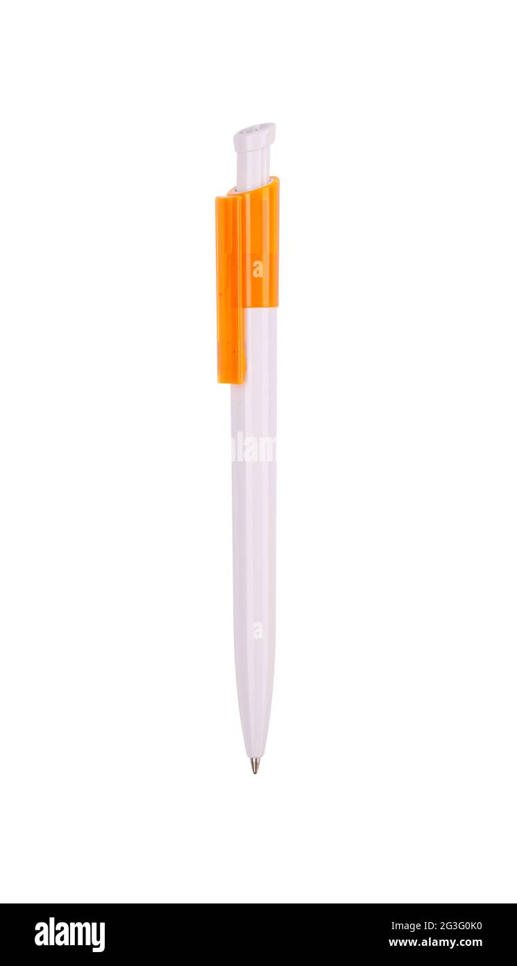 Orangefarbener Rollerball-Stift isoliert mit Pfad Stockfoto