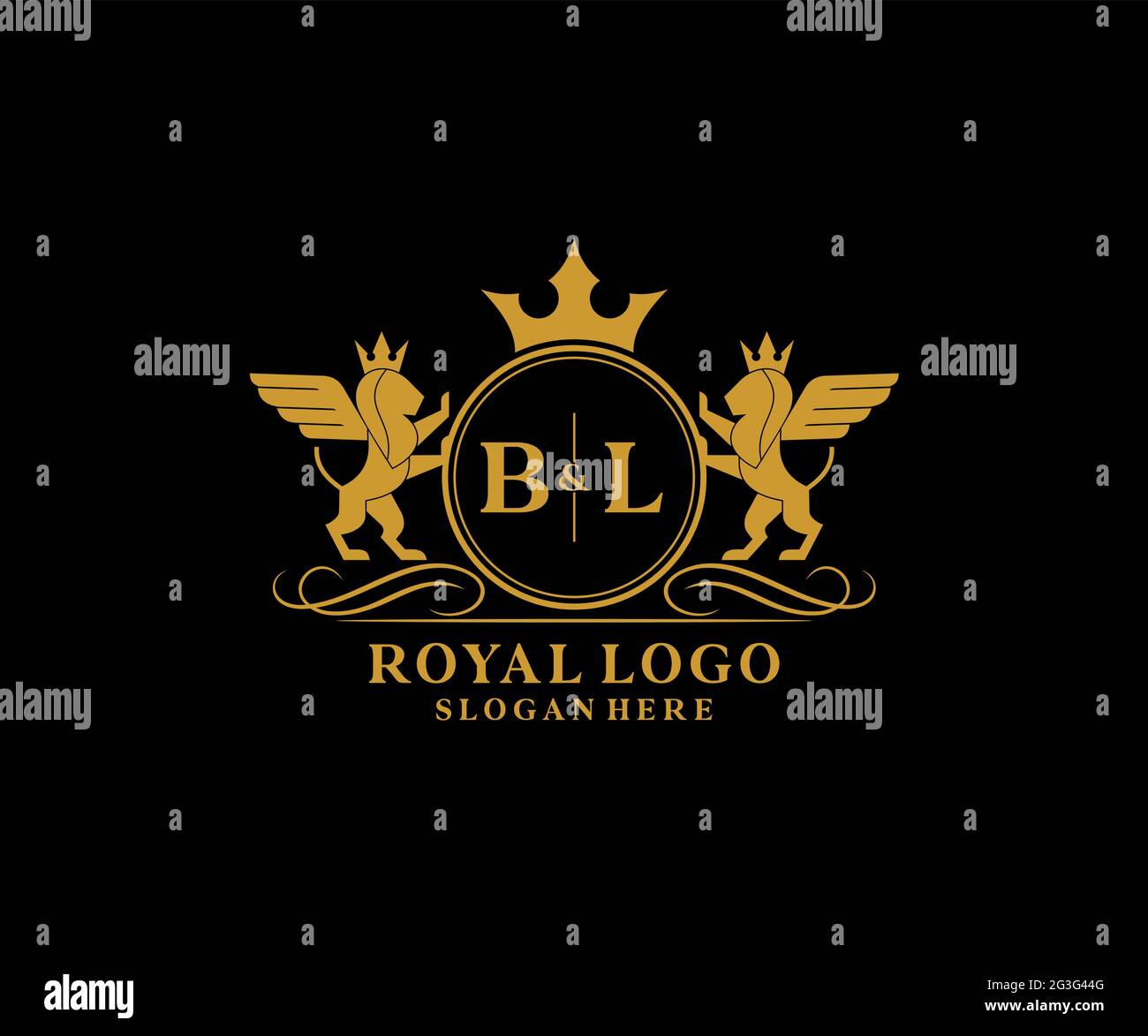 BL Buchstabe Lion Royal Luxury heraldic, Crest Logo Vorlage in Vektorgrafik für Restaurant, Royalty, Boutique, Cafe, Hotel, Heraldik, Schmuck, Mode und Stock Vektor