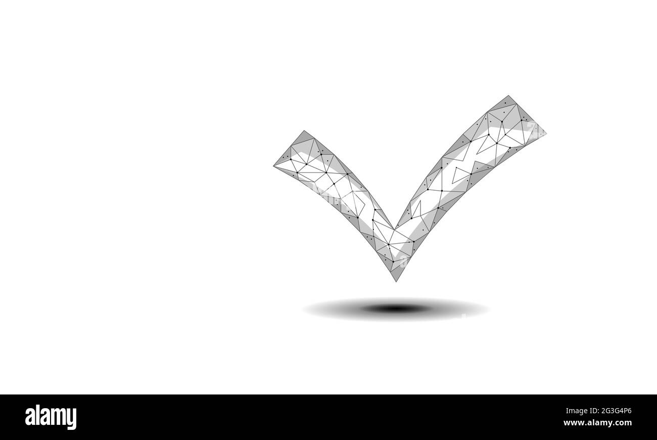 Low-Poly-3D-Karier-Symbol Silhouette. Genehmigter Test korrektes Design des Konzepts für das richtige Element. Eine Skizze Doodle Umriss Zeichnung Vektor Illustration Stock Vektor