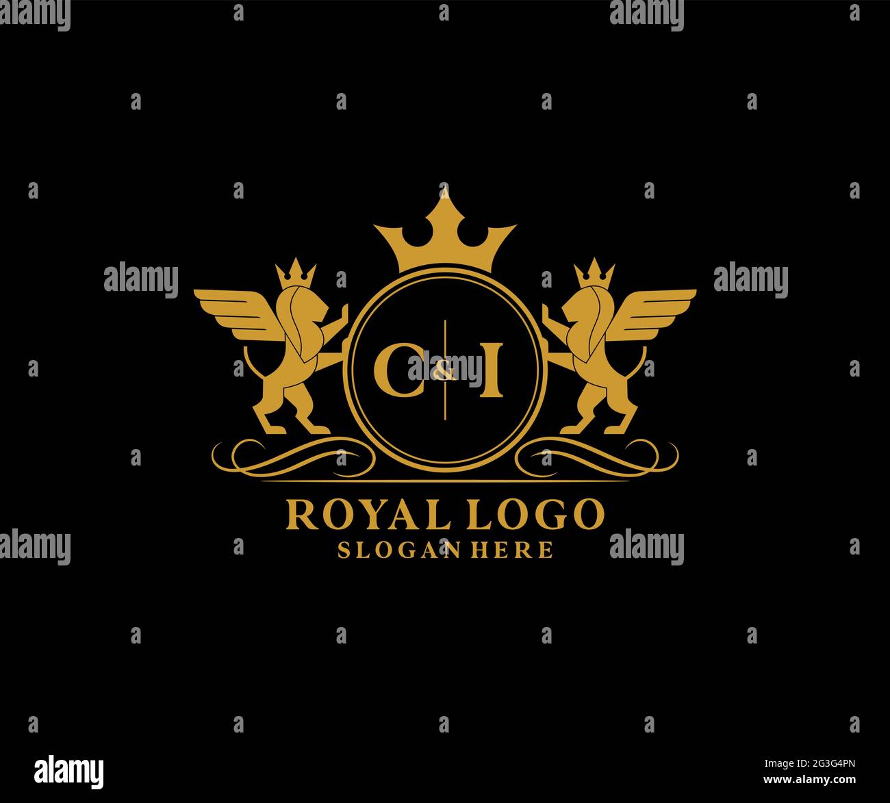 CI-Buchstabe Lion Royal Luxury heraldic,Crest Logo Vorlage in Vektorgrafik für Restaurant, Royalty, Boutique, Cafe, Hotel, Heraldik, Schmuck, Mode und Stock Vektor