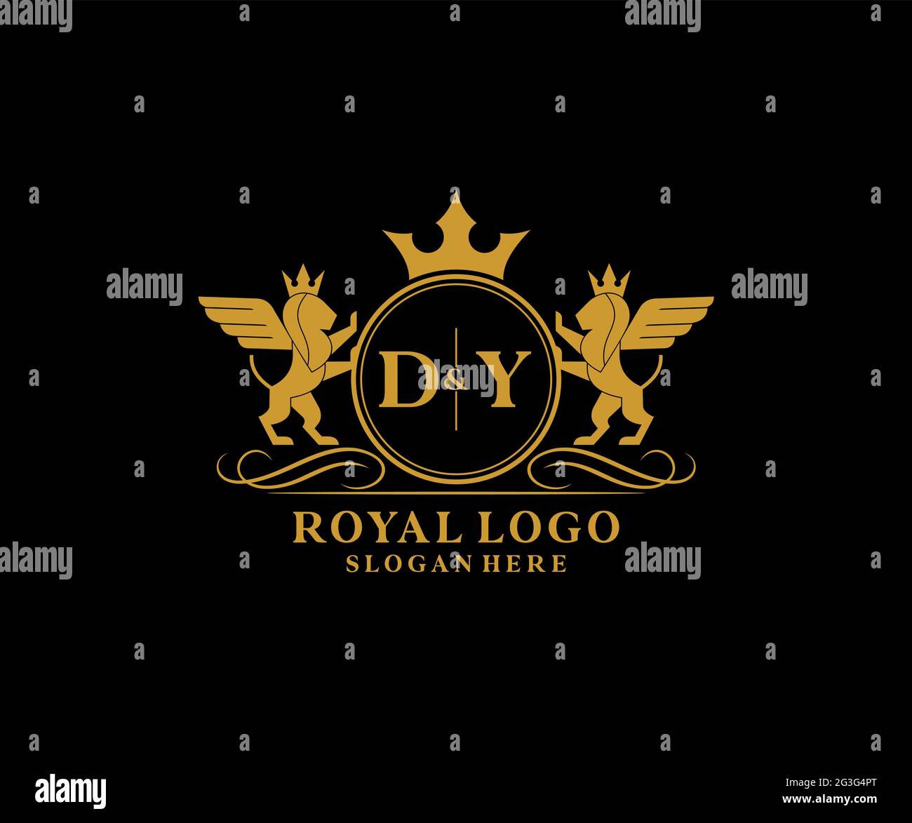 DY Letter Lion Royal Luxury Heraldik, Crest Logo Vorlage in Vektorgrafik für Restaurant, Royalty, Boutique, Cafe, Hotel, Heraldik, Schmuck, Mode und Stock Vektor