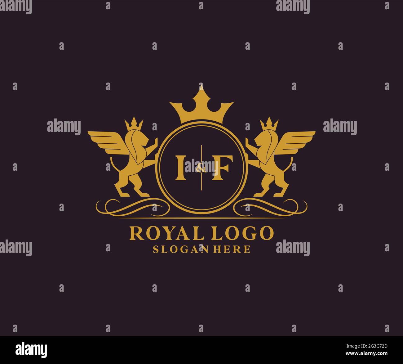 IF Letter Lion Royal Luxury heraldic, Crest Logo Vorlage in Vektorgrafik für Restaurant, Royalty, Boutique, Cafe, Hotel, Heraldik, Schmuck, Mode und Stock Vektor