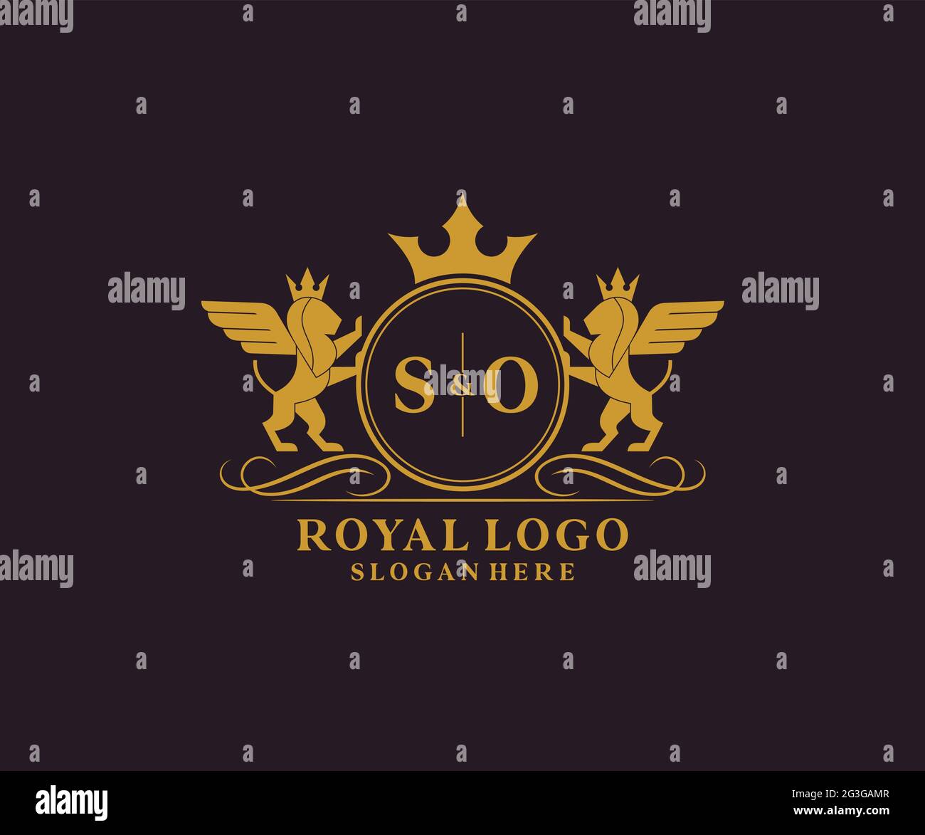 SO Letter Lion Royal Luxury heraldic, Crest Logo Vorlage in Vektorgrafik für Restaurant, Royalty, Boutique, Cafe, Hotel, Heraldik, Schmuck, Mode und Stock Vektor