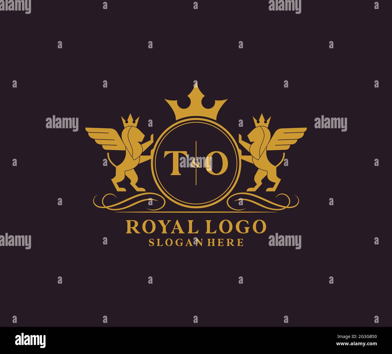 TO Letter Lion Royal Luxury heraldic,Crest Logo Vorlage in Vektorgrafik für Restaurant, Royalty, Boutique, Cafe, Hotel, Heraldik, Schmuck, Mode und Stock Vektor