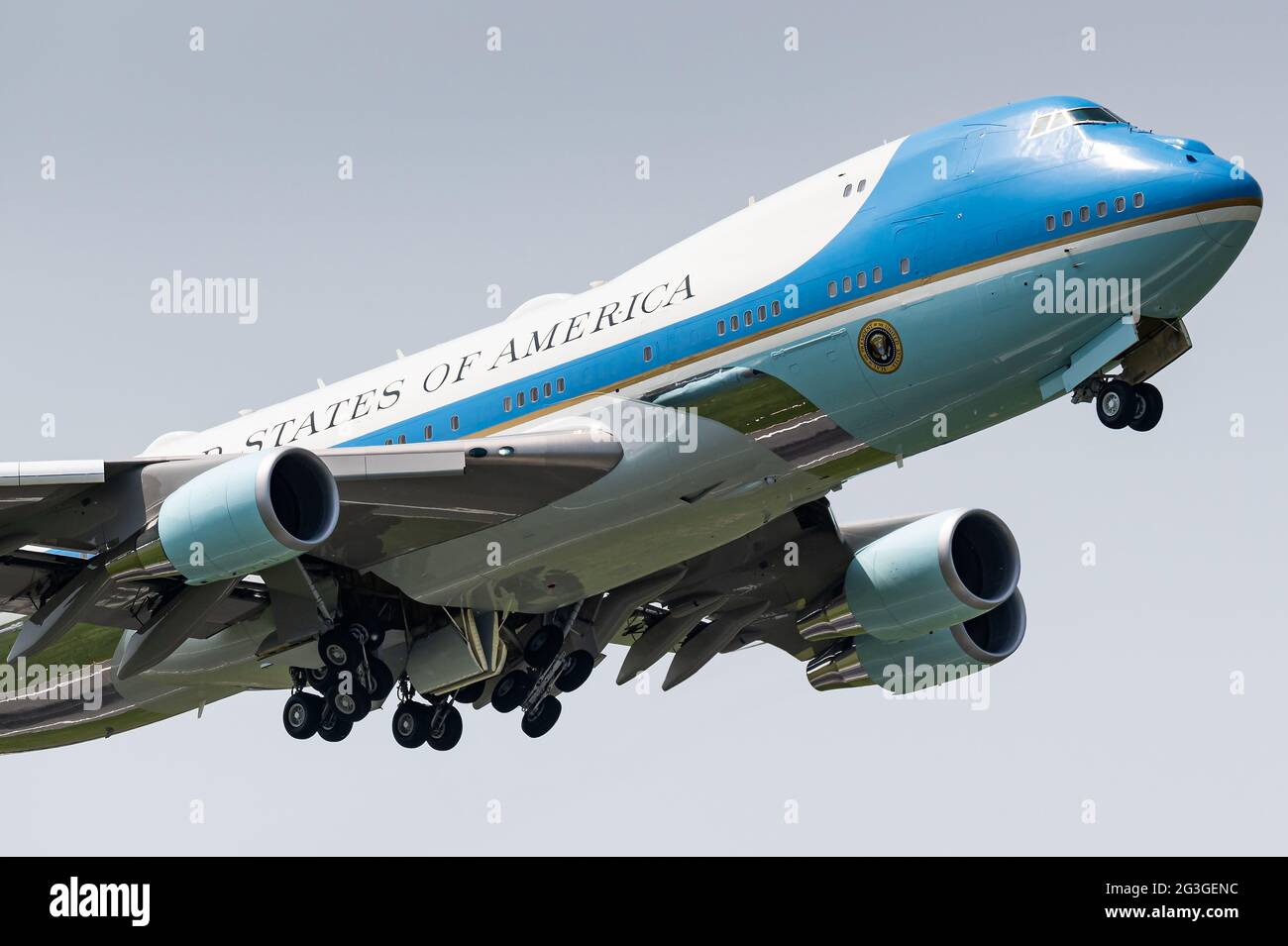 Brüssel, Belgien. Juni 2021. Air Force One (28000) mit Präsident Joe Biden verlässt den belgischen Flughafen Brüssel. Stockfoto