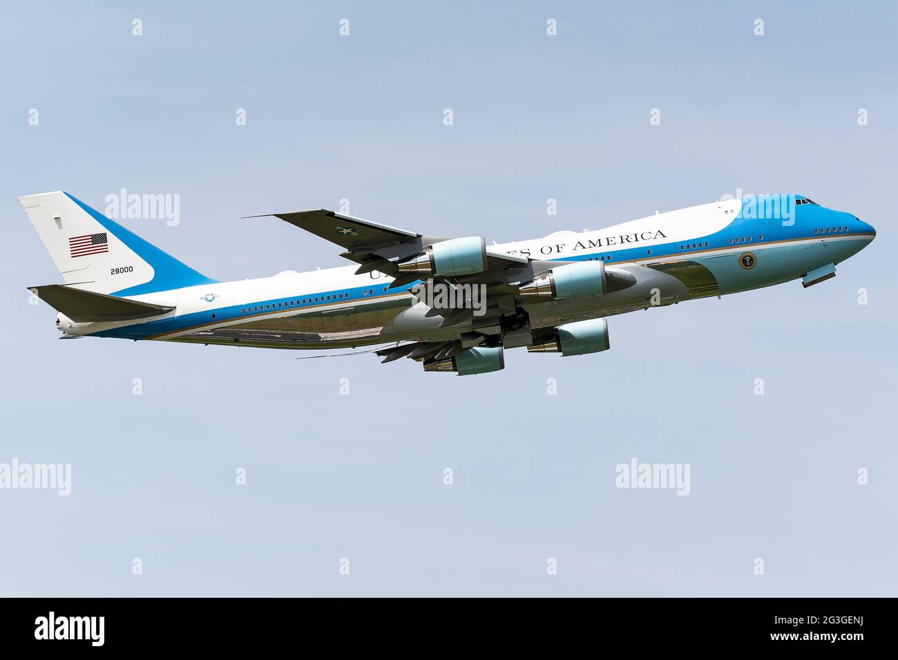 Brüssel, Belgien. Juni 2021. Air Force One (28000) mit Präsident Joe Biden verlässt den belgischen Flughafen Brüssel. Stockfoto