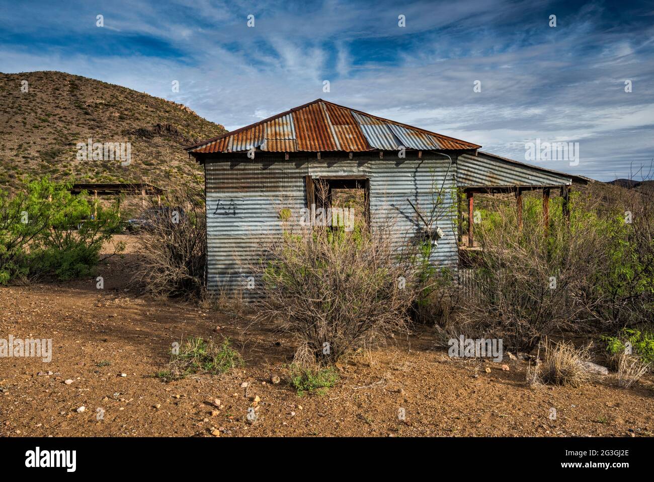 Tres Papalotes Cabin at Water Spring, Campingplatz in der Gegend von El Solitario, Big Bend Ranch State Park, Texas, USA Stockfoto