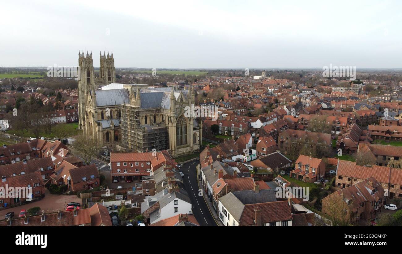 Luftaufnahme des historischen Beverley Minster, Beverley, East Riding of Yorkshire, England, Großbritannien, Januar 2021 Stockfoto