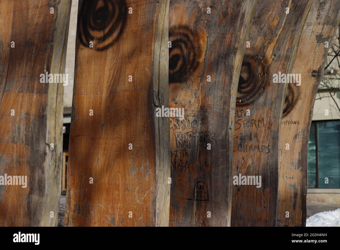 Wood Elements Lines Ontario Canada Wood Installation City Centre Downtown Stockfoto