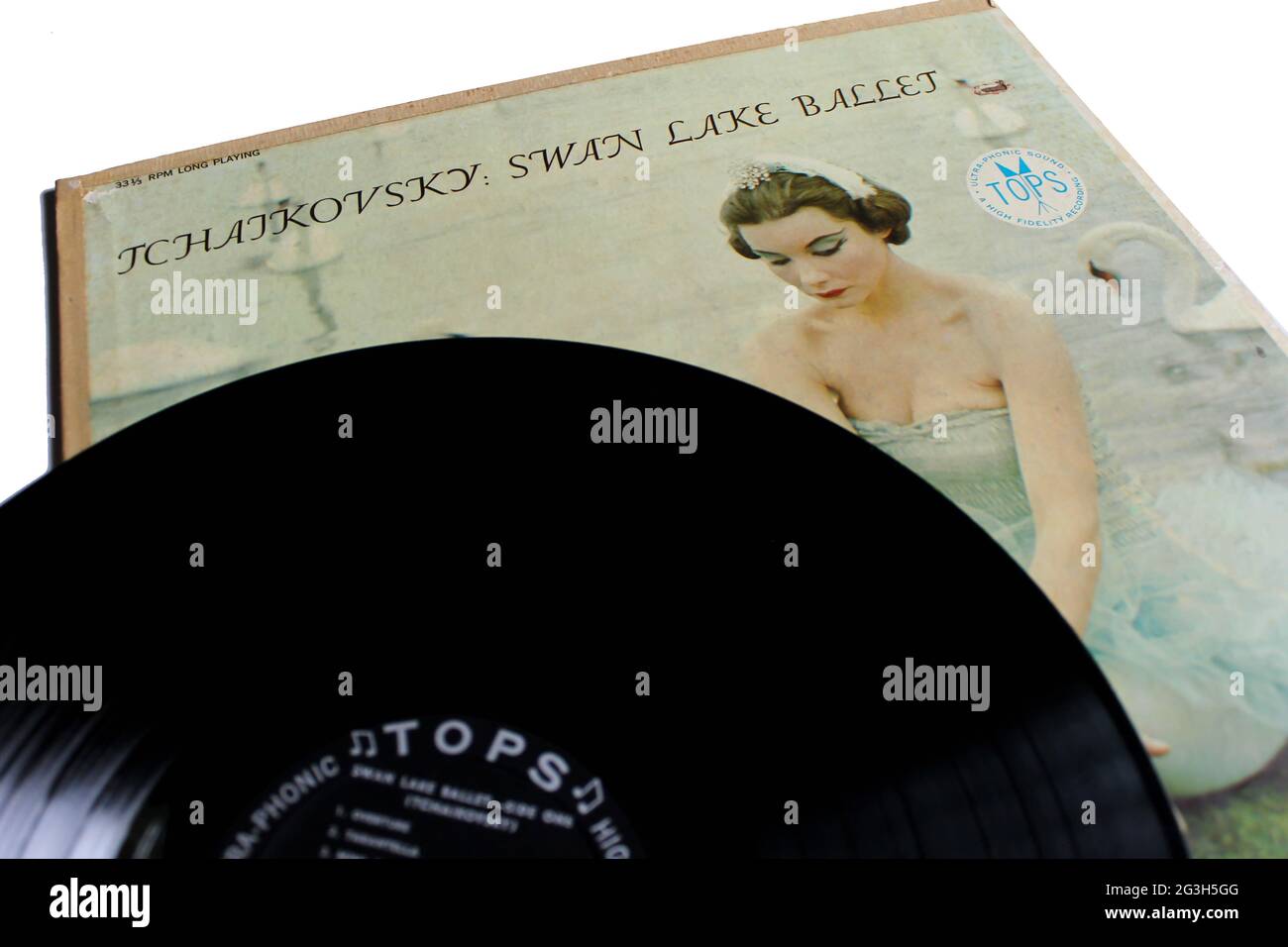 The International Philharmonic Orchestra – Tschaikowsky Swan Lake Ballet-Musikalbum auf Vinyl-LP-Schallplatte. Albumcover Stockfoto