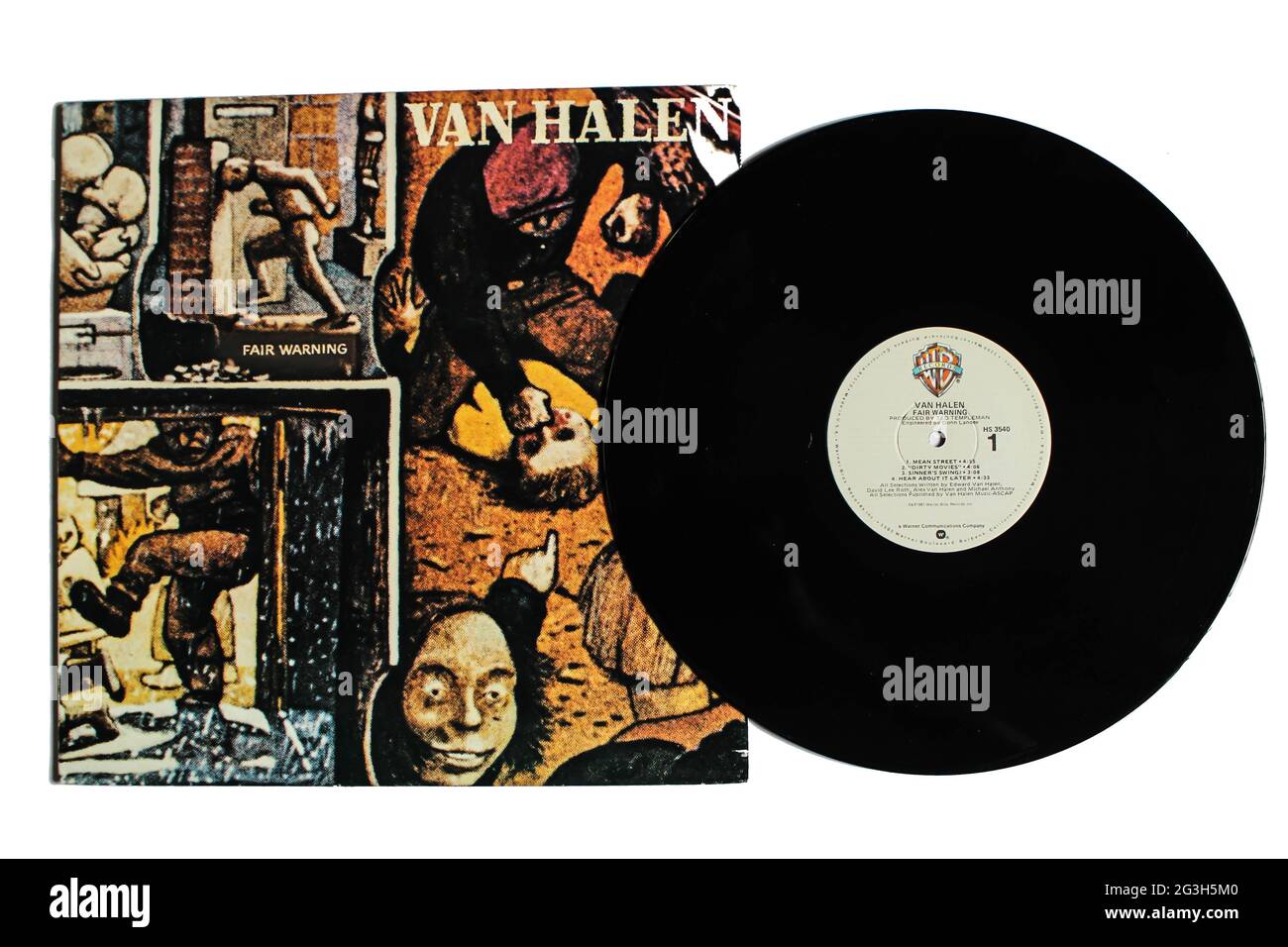 Hard Rock, Heavy Metal und Glam Metal Band, Van Halen Musikalbum auf Vinyl LP Disc. Titel: Fair Warning Album Cover Stockfoto