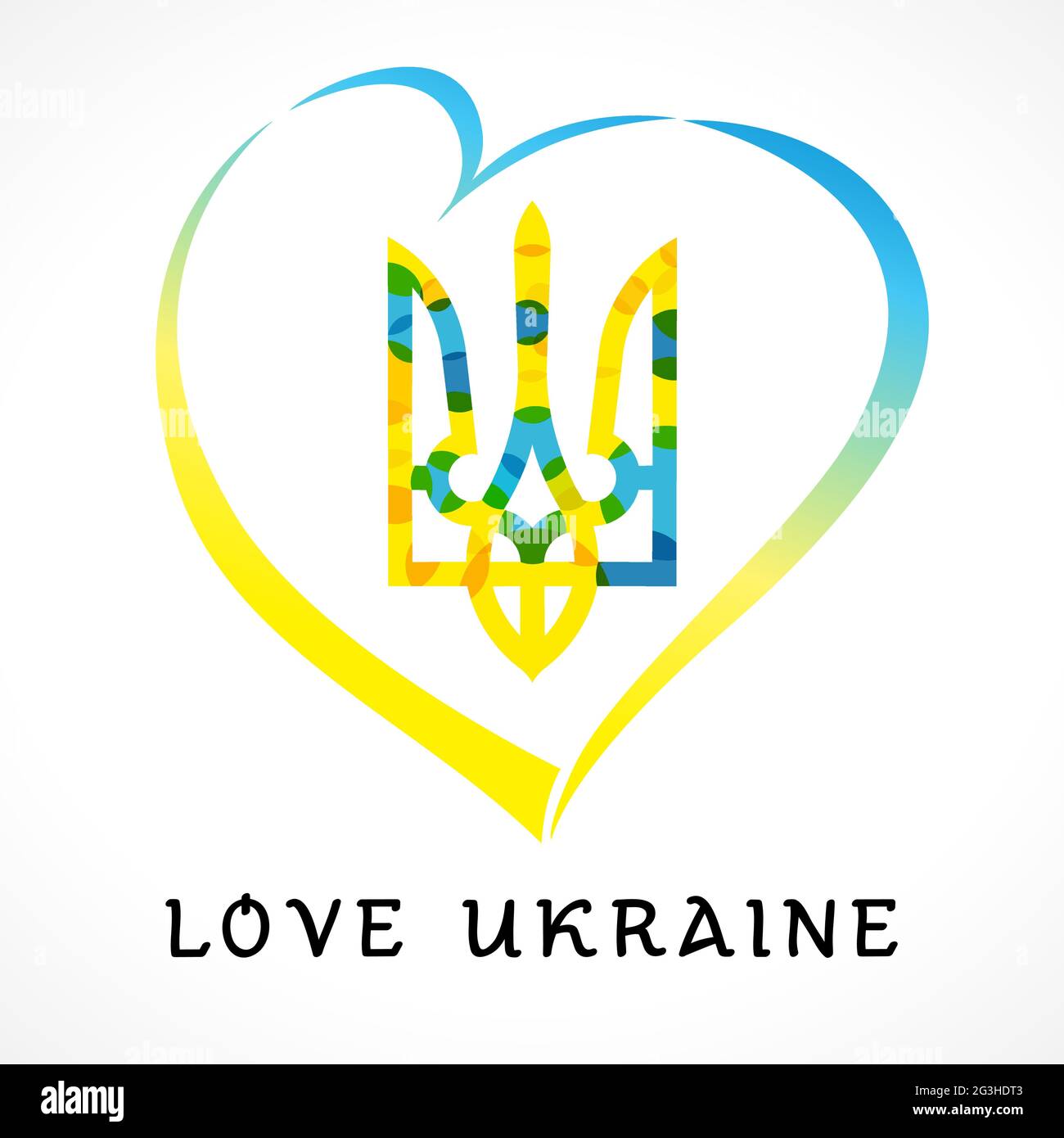Ich liebe die Ukraine Kreative Gratzen. Ukrainisches Logo-Konzept. Isolierte abstrakte Grafik-Design-Vorlage. Farbenfrohes Emblem. Kalligrafische Schriftzüge. Dekorieren Stock Vektor