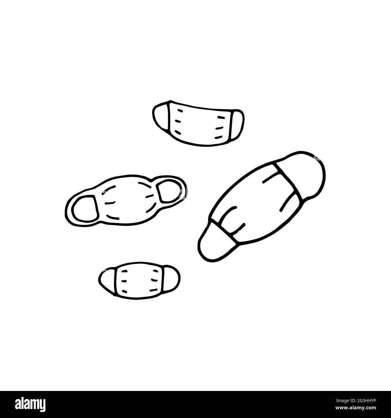 Medizinisches Set. Doodle medizinische Maske zum Schutz vor Krankheiten. Vektordarstellung mit pharmazeutischer handgezeichneter Maske isoliert auf weißem Hintergrund Stock Vektor