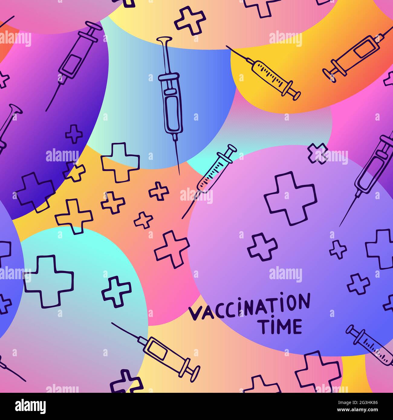 Zeit für die Impfung. Nahtloses medizinisches Muster. Impfung von Krankheiten, Prävention von Krankheiten, Gesundheitsversorgung. Vektor Medizin Illustration mit pharmazeuti Stock Vektor